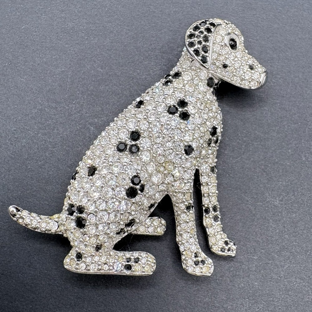 Vintage Swarovski Dalmatian Dog Puppy Brooch Pavé Crystals READ